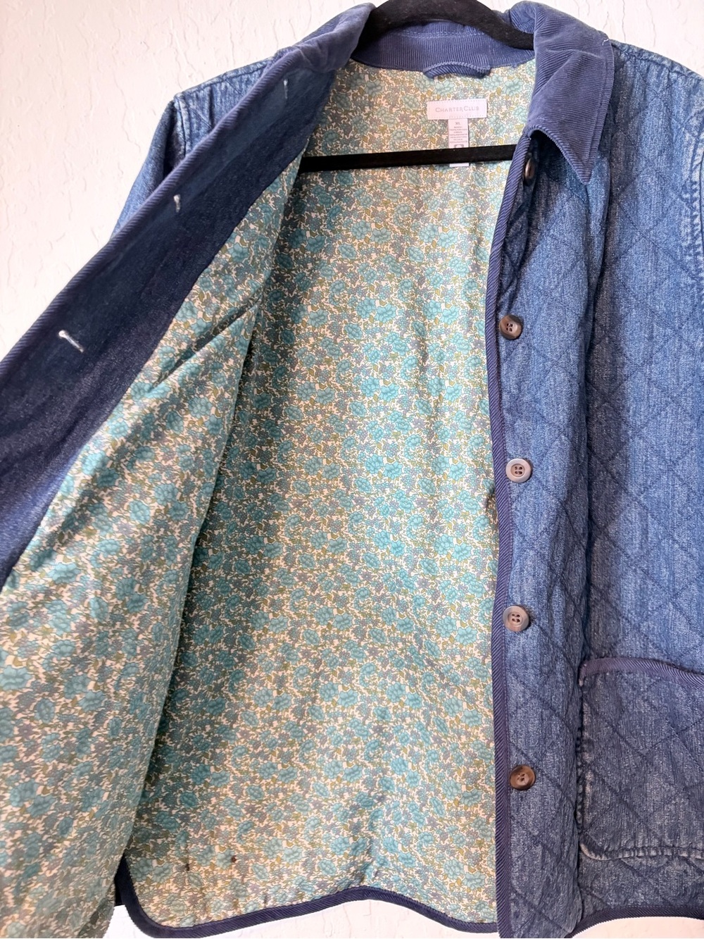 Charter Club Quilted Denim Chore Utility Jacket - Navy Blue - Printed Lining - Picture 5 of 10